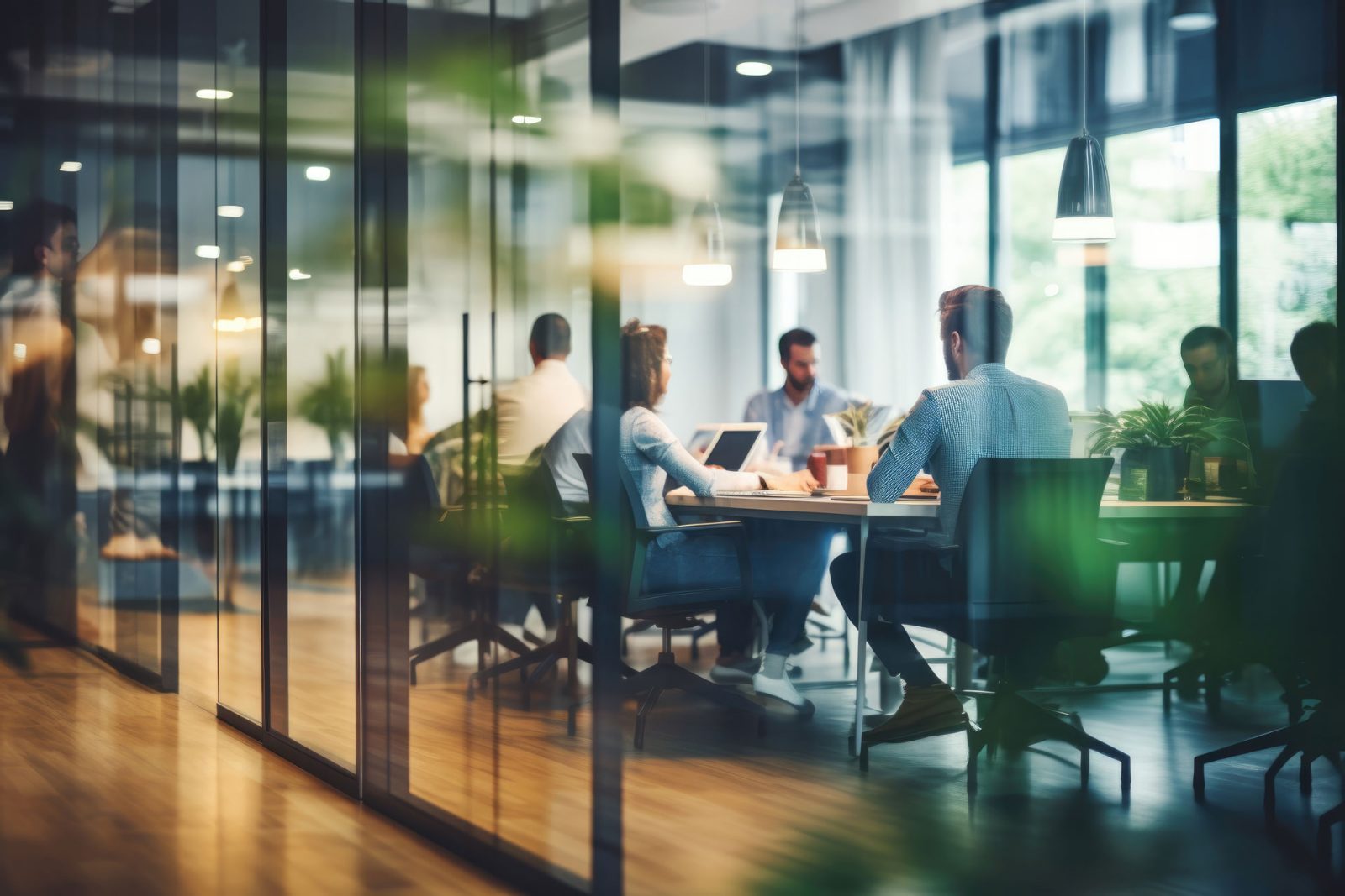 An open office with people at work in natural light