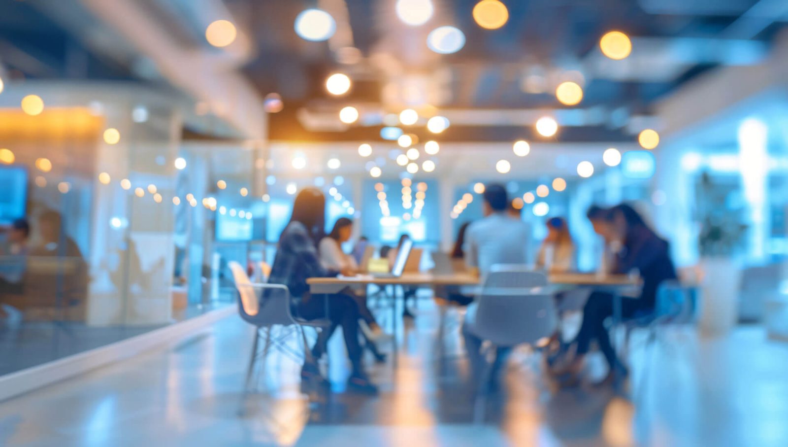 A bright open office with a team at work