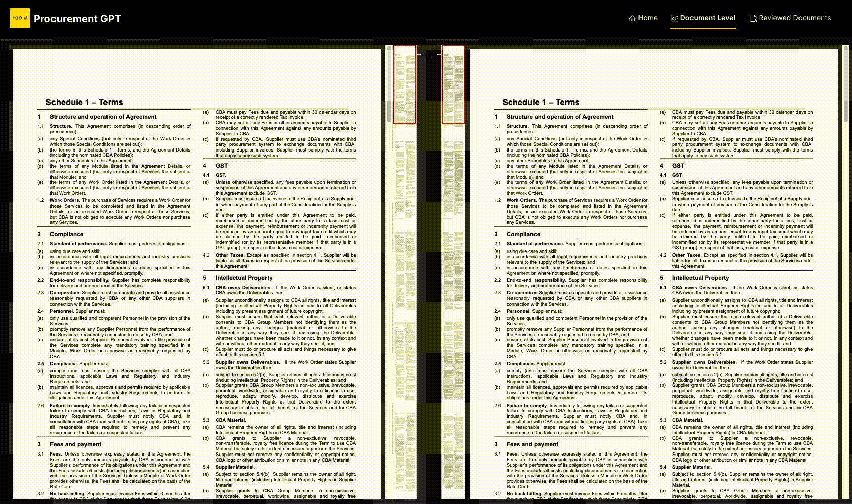 ProcurementGPT finding similar sections in two documents