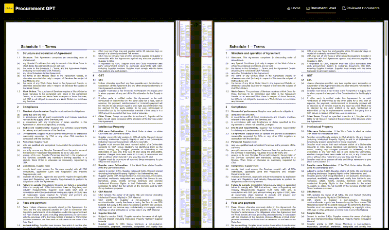 ProcurementGPT finding similar sections in two documents